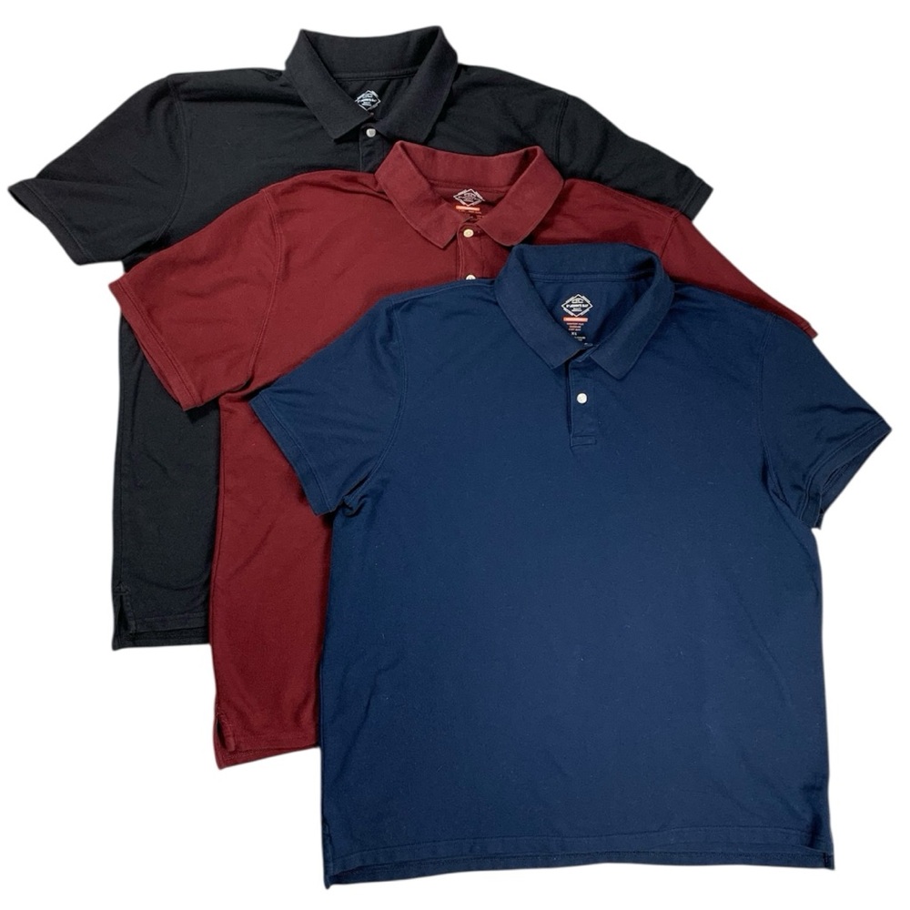 St. John’s Bay Polo Shirts (3) Mens Pique Short Sleeve Black Blue Maroon Size XL